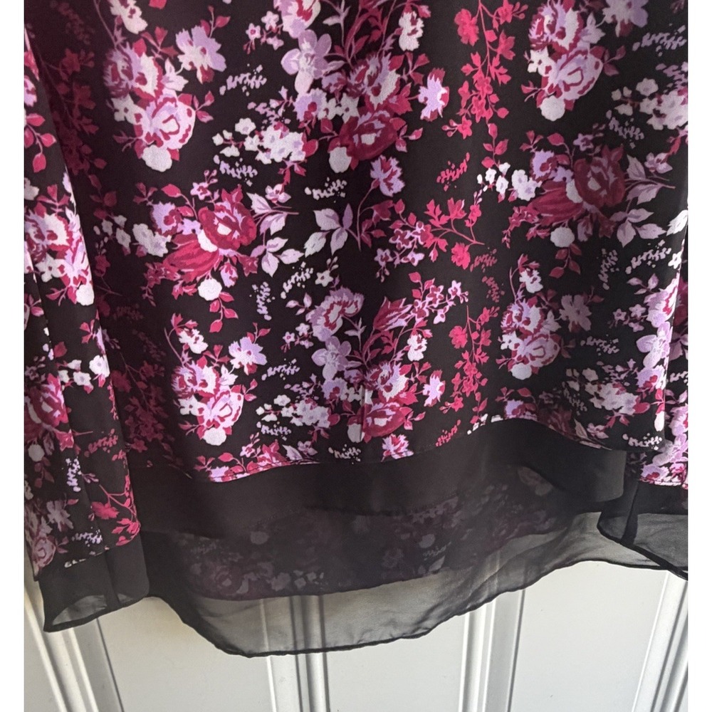Cato 1946 Top XL Pink Blk Floral Sleeveless V Neck Layered Loose Flowy NWT - Picture 4 of 5